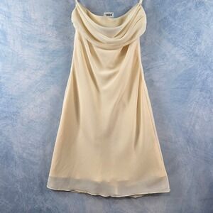 Oh Polly Cowl Neck Mini Dress Cream Champagne Sleeveless Party Cocktail US 0